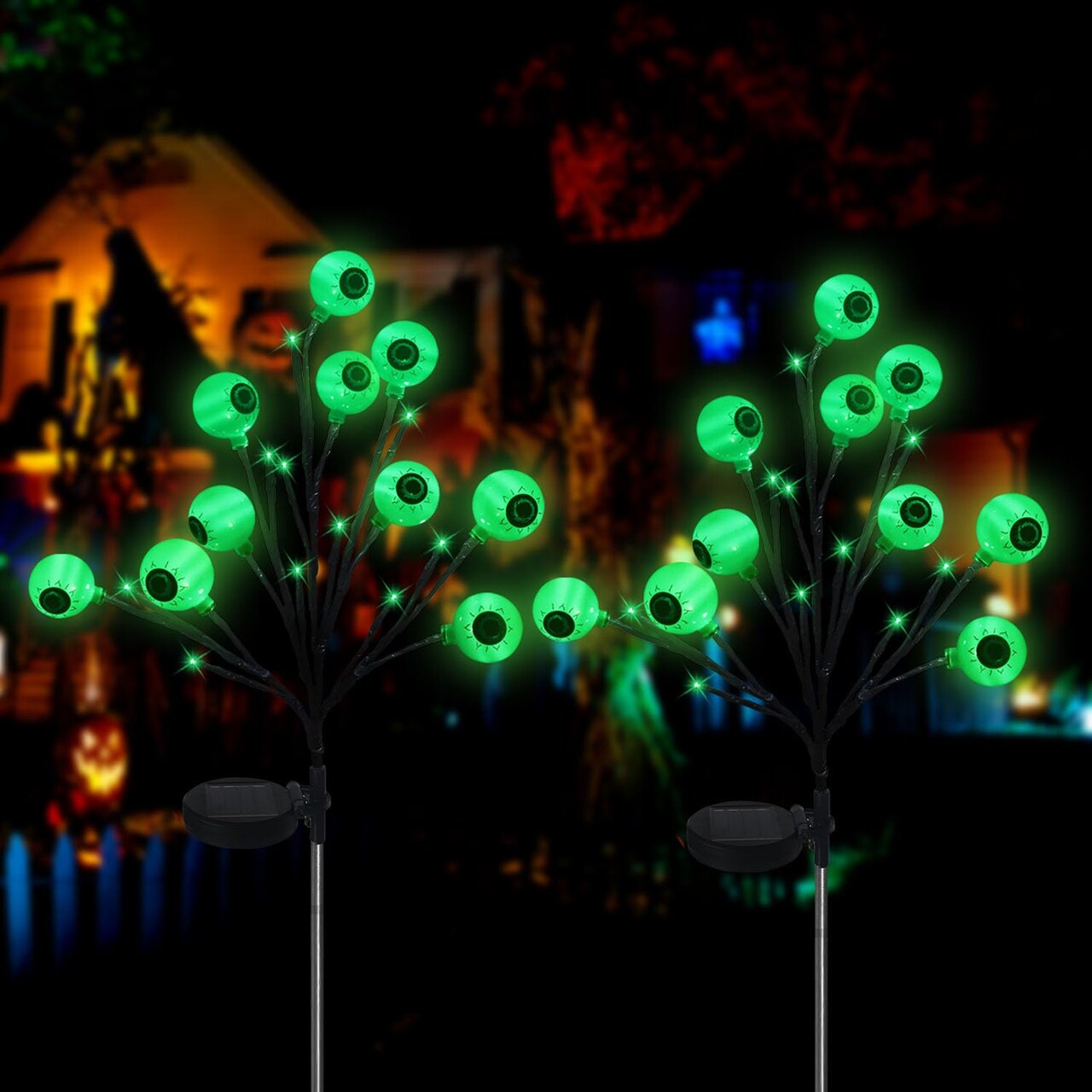 Ohwewant 2 Packs Solar Halloween Stake Lights for Outdoor Halloween Decorations, 2 Modes Scary Eyeball Solar Halloween Pathway Lights, Waterproof Outdoor Halloween Decor Lights for Yard Patio Pathway